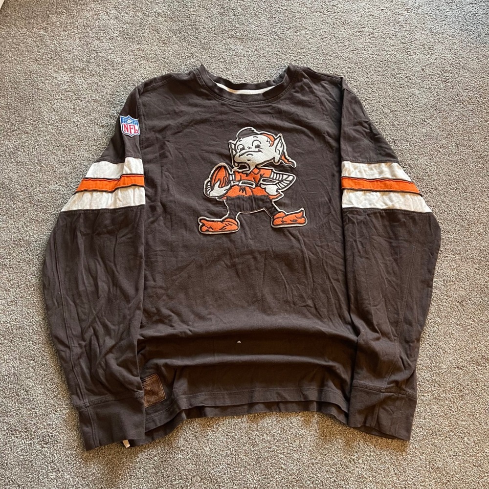 Y2K Mens Reebok Cleveland Browns Shirt XL Brown Good Brownie Elf Long Sleeve NFL